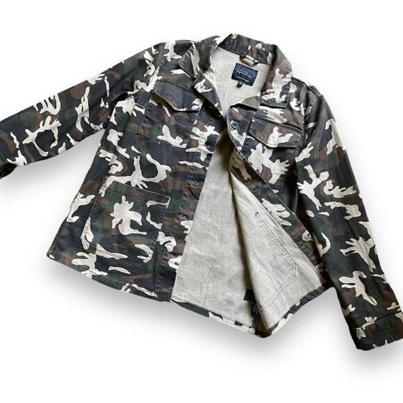 Anthropology Sanctuary Camo Print Cargo Jacket Sz M Green Brown Utility Casual - Picture 6 of 8